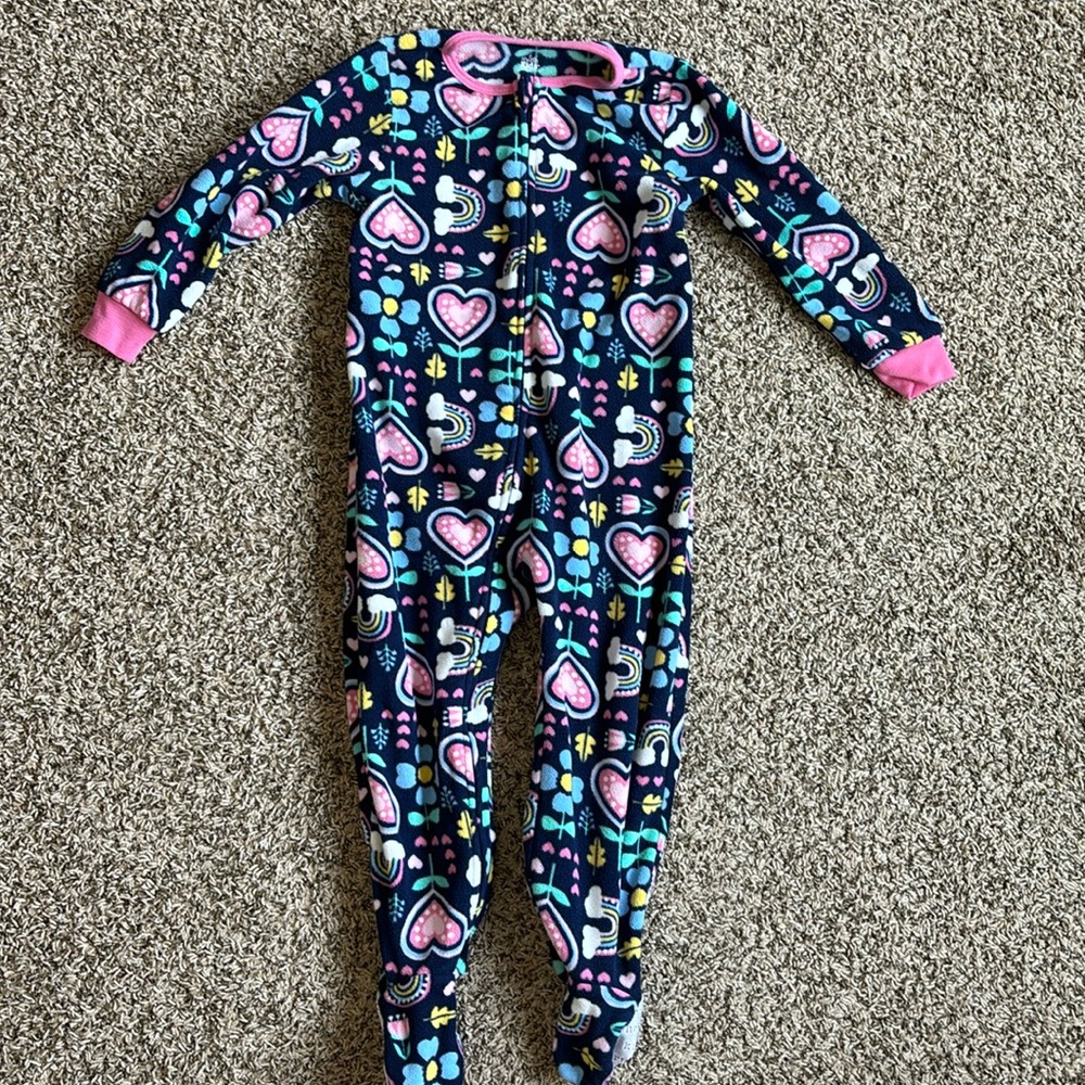 Kids Headquarters Navy Heart Floral Print Fleece Footed PJs, size 3T